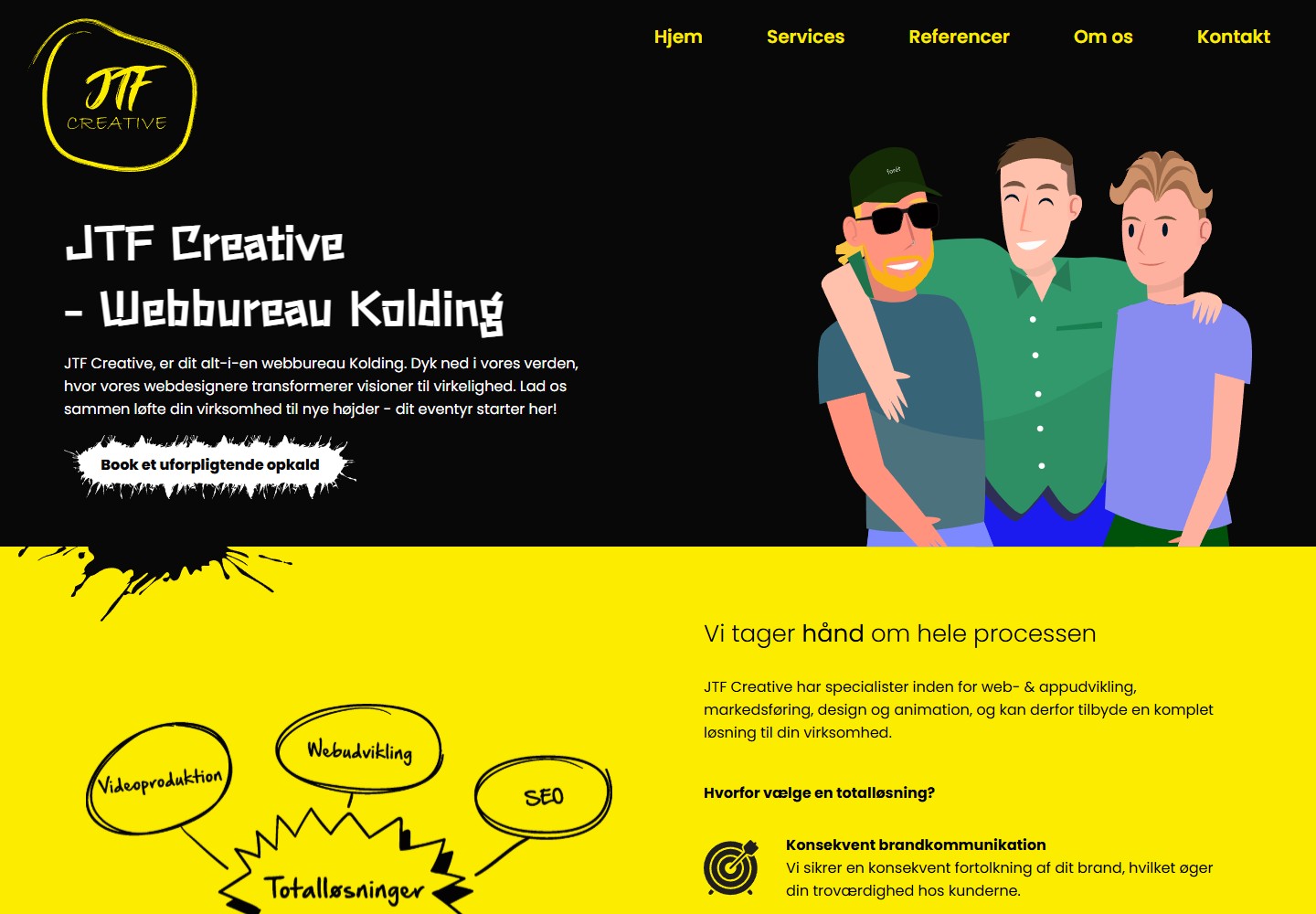 The real JTFCreative website, with its yellow and black visual identity